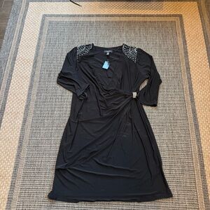 R & M Richards Black Dress with Embellished Shoulders